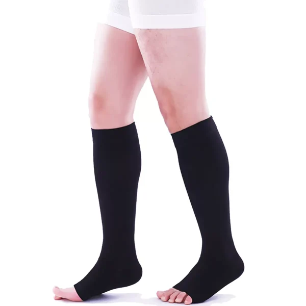 Varcoh ® 15-20 mmHg Men Knee High Open Toe Compression Socks Black