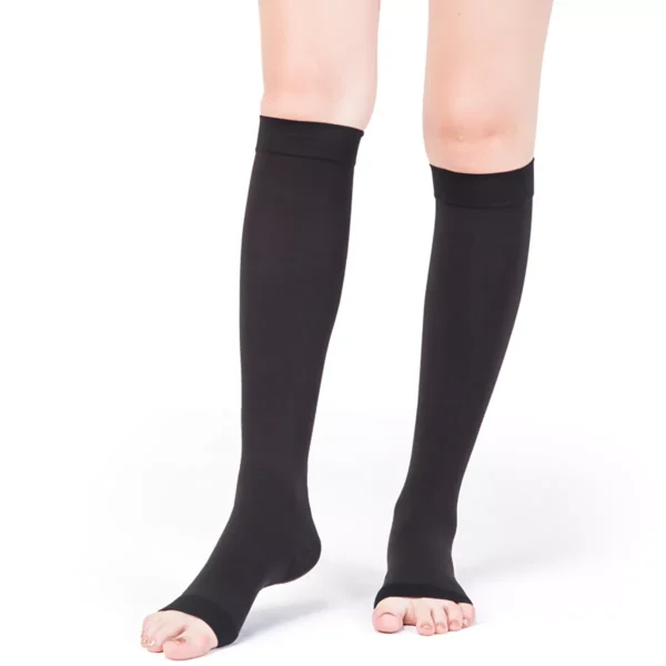 Varcoh ® 15-20 mmHg Women Knee High Open Toe Compression Socks Black