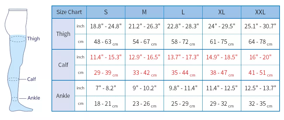 Compression socks Size Chart