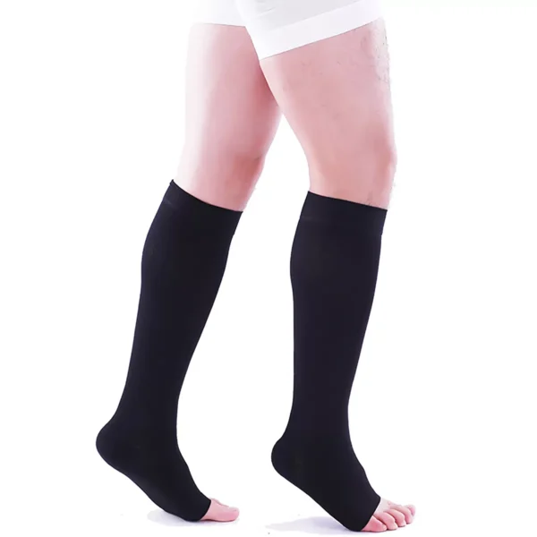 Varcoh ® 40-50 mmHg Men Knee High Open Toe Compression Socks Black