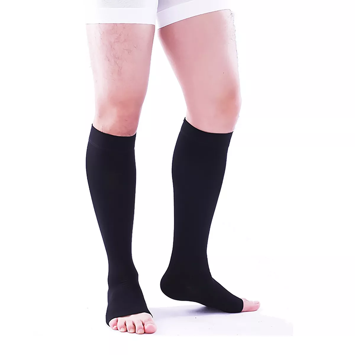 Thigh High Compression Stockings Open Toe Pair Firm Support 20-30mmHg  Gradient Compression Socks with Silicone Band Unisex Opaque Best for Spider  & Varicose Veins Edema Swelling Black M Medium Black