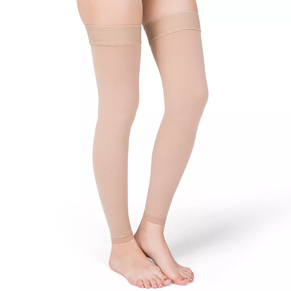 REYTID Medical Thigh High Compression Stockings 20-30 mmHg Support Thigh  High Compression Socks Women Men with Silicone Dot 3-footless Beige X-Large