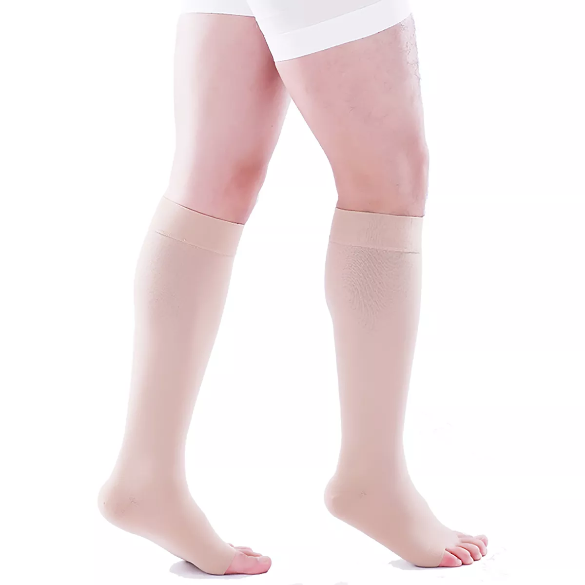 Varcoh ® 15-20 mmHg Men Knee High Open Toe Compression Socks Beige