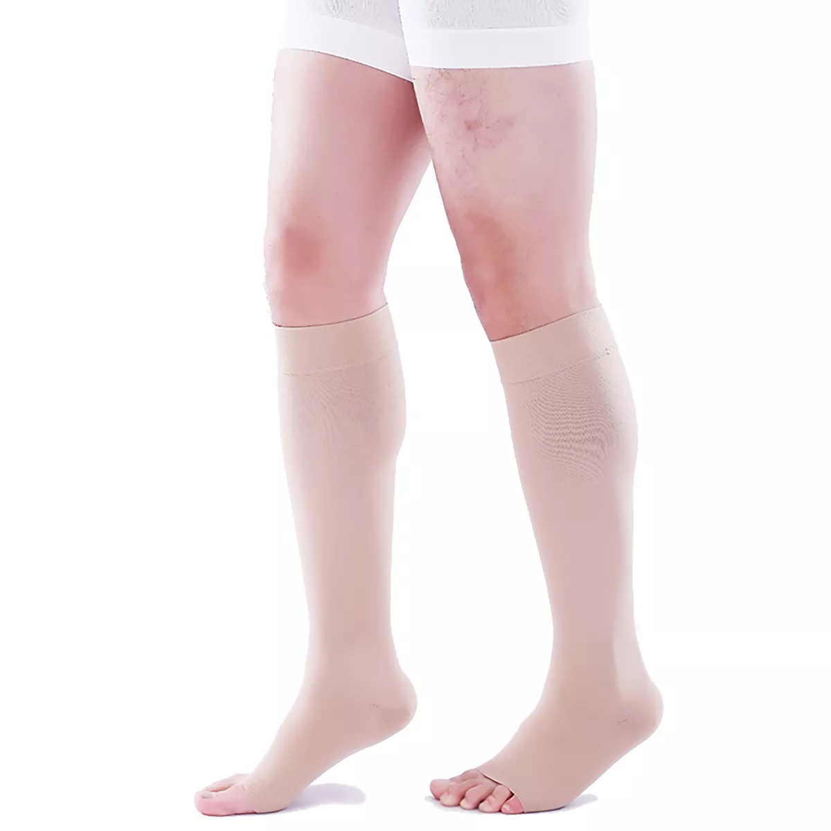 Varcoh ® 8-15 mmHg Men Knee High Open Toe Compression Socks Beige