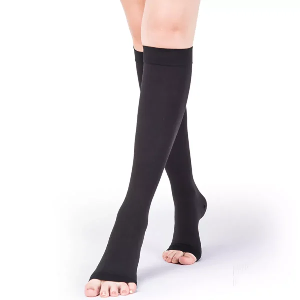 Varcoh ® 30-40 mmHg Women Knee High Open Toe Compression Socks Black