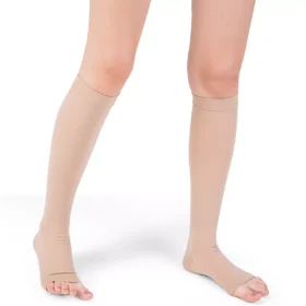 Varcoh ® 8-15 mmHg Women Knee High Open Toe Compression Socks Beige