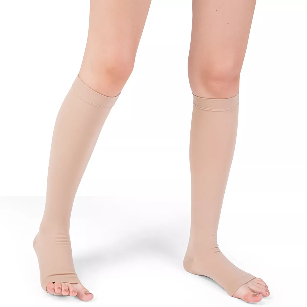 Varcoh ® 8-15 mmHg Women Knee High Open Toe Compression Socks Beige