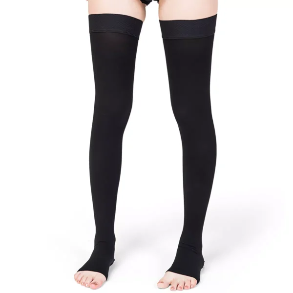 Varcoh ® 30-40 mmHg Women Thigh High Open Toe Compression Socks Black