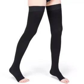 Varcoh ® 20-30 mmHg Women Thigh High Open Toe Compression Socks Black