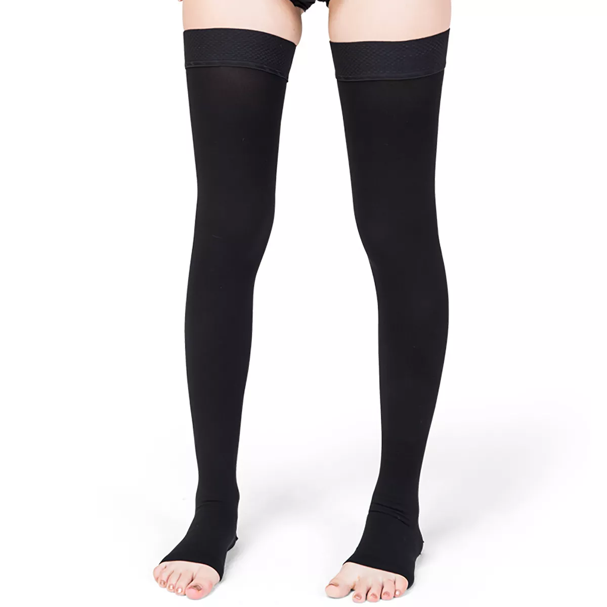 Varcoh ® 40-50 mmHg Women Thigh High Open Toe Compression Socks Black