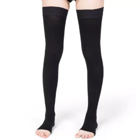 8-15 mmHg Women Thigh High Open Toe Compression Socks Black